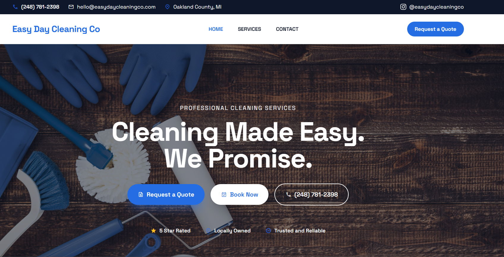 Easy Day Cleaning Co website, a House Cleaning business built by Skycrest