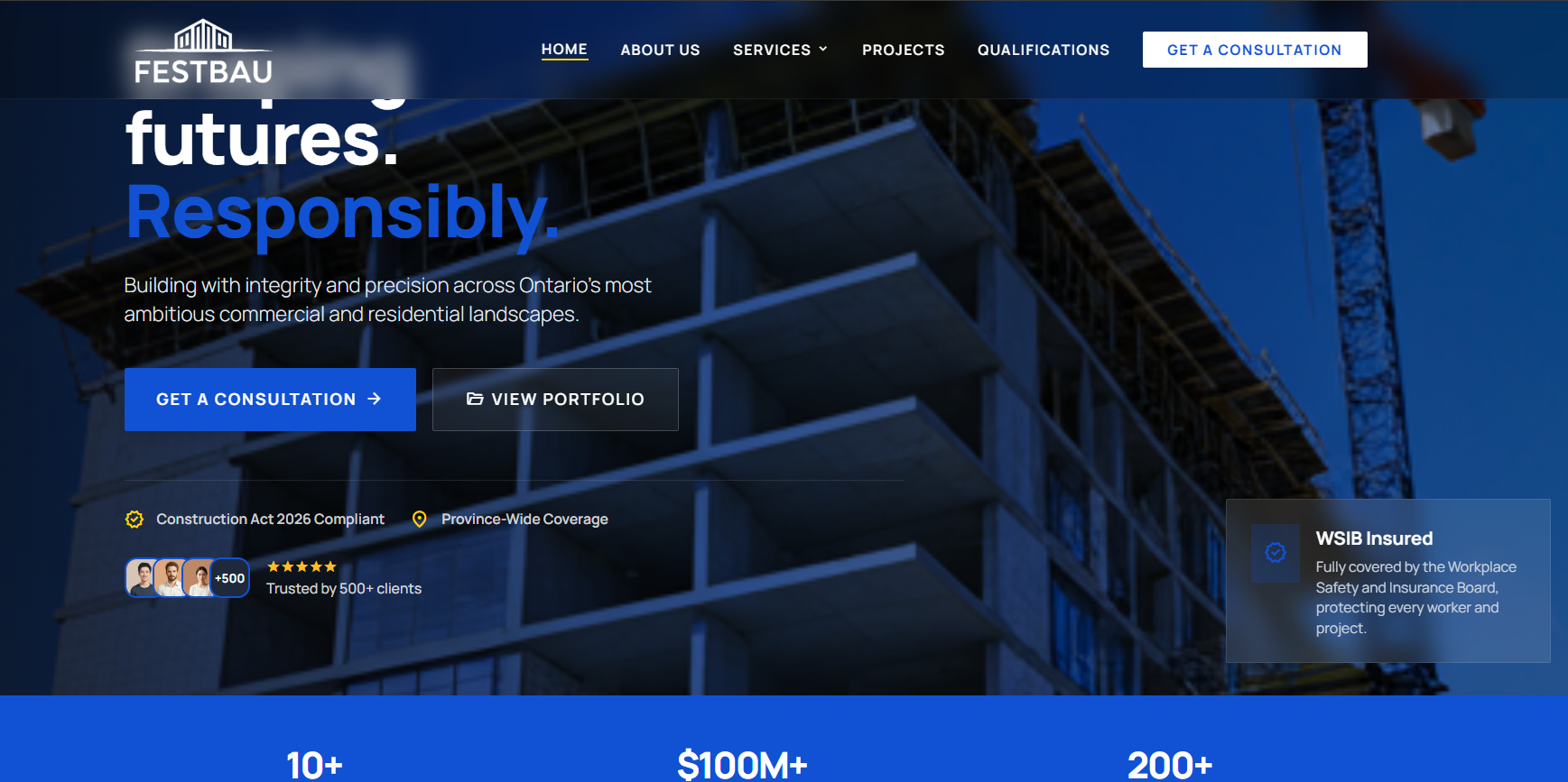 Festbau website, a Construction & Renovation business built by Skycrest