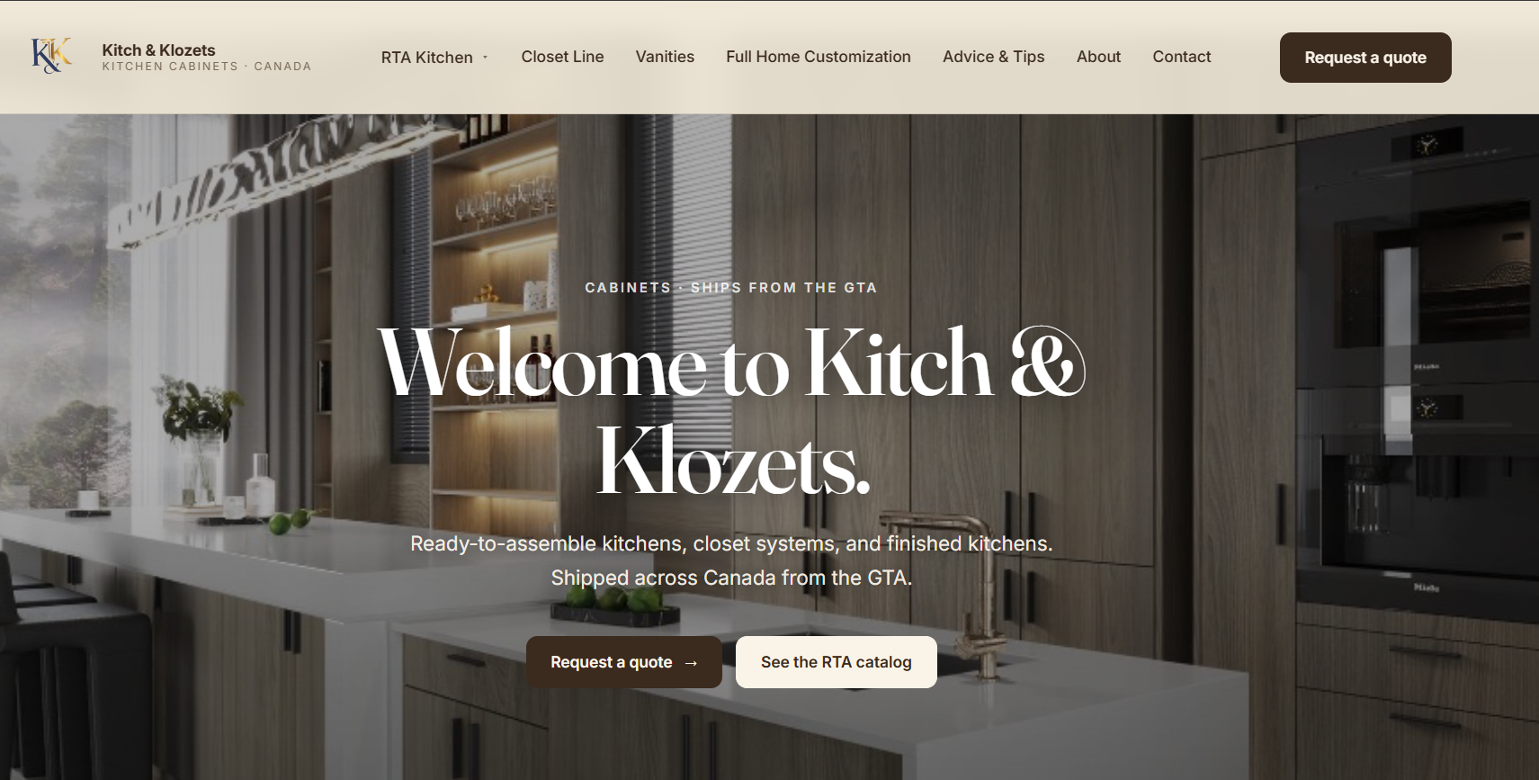 Kitch & Klozets website, a Kitchen & Cabinets business built by Skycrest